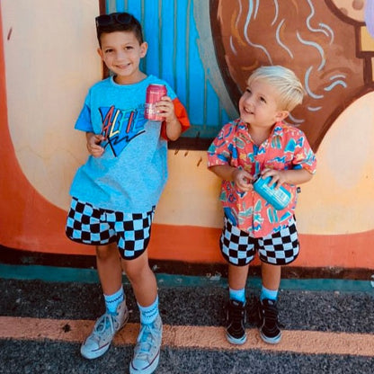 Alfie Bermuda TShirt and Kids Black & White Checkerboard Shorts