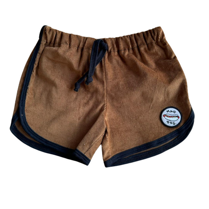 Alfie Cord Drill Shorts in Brown with Mad Dog Badge Kids Shorts 0-7