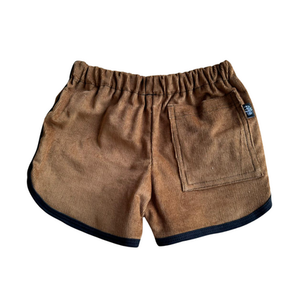 Alfie Cord Drill Shorts in Brown with Mad Dog Badge Kids Shorts 0-7