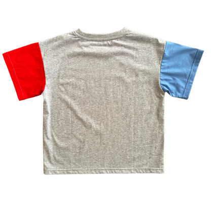 Alfie Bermuda Tee Kids Grey Tee with Blue and Red Sleeves