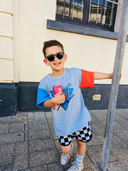 Alfie Bermuda TShirt and Kids Black & White Checkerboard Shorts