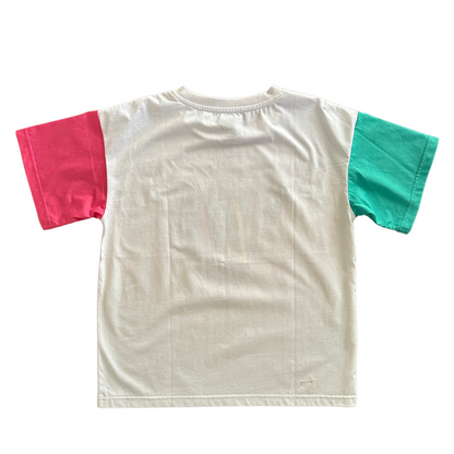 Alfie Bermuda Tee Kids White Tee with Pink and Aqua Sleeves