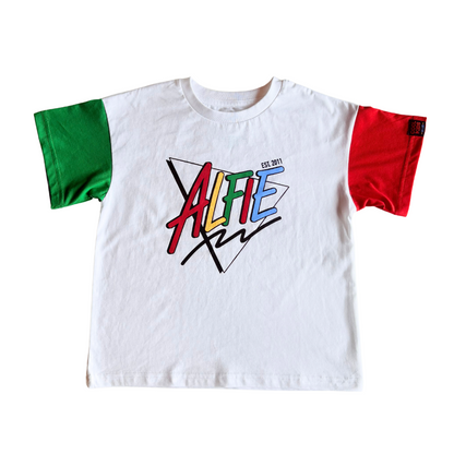 Alfie Kids Cool Christmas Tee in White, Green and Red. Sizes 0-16