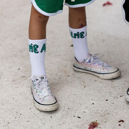 Alfie Kids White Socks with Green Logo