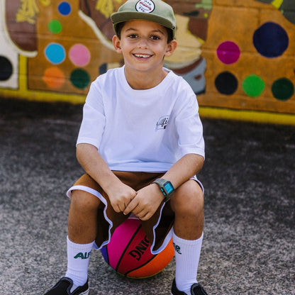 Alfie Diner Tee in White with Brown Logo Kids and Adults sizes