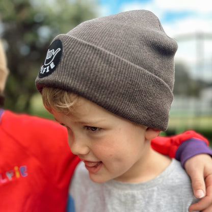 Cool Kids and Adults Brown Cotton Blend Alfie Beanie With Black Shaka Badge