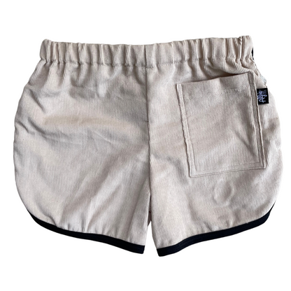 Alfie Tan Drill Shorts with the Mad Dog badge. For kids 1-6