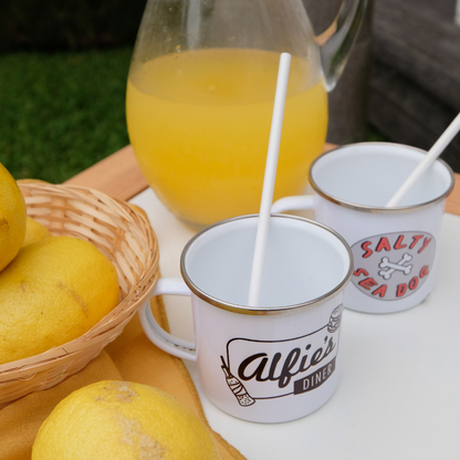 Alfie's Diner Enamel Mug White