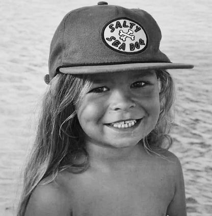 Alfie Salty Sea Dog Tan Cotton Twill 5 Panel Kids Cap Hat . Designed in Australia.