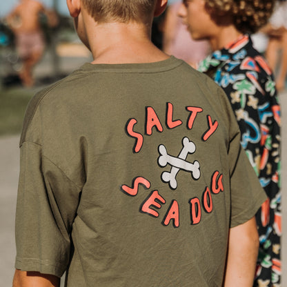 Alfie Salty Sea Dog Khaki Tee Kids 0-16 Mens S-XXl